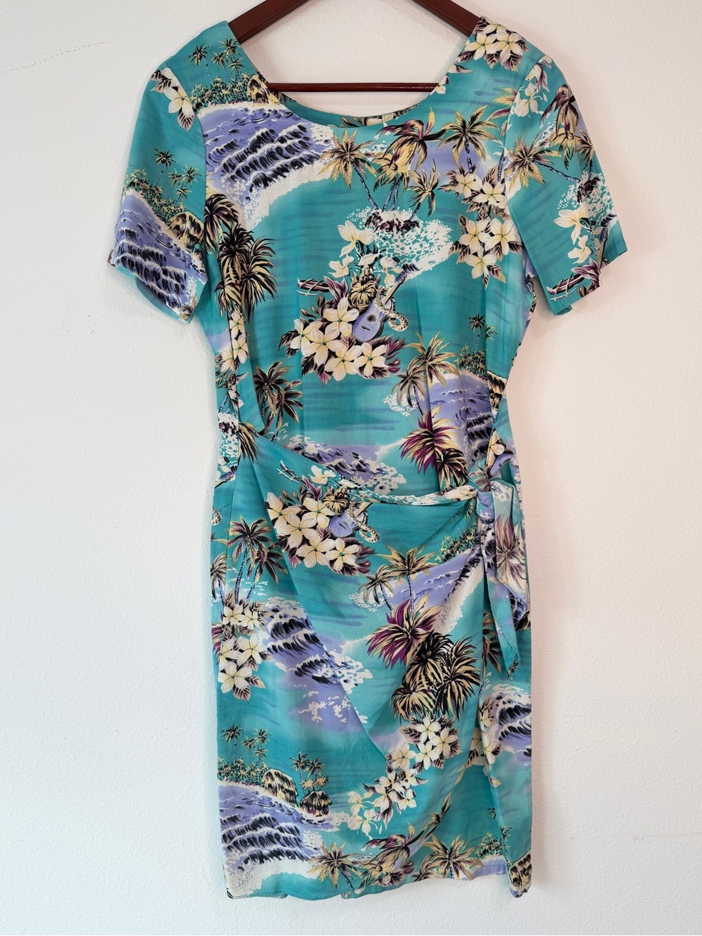 Vintage Hilo Hattie Tropical Hawaiian Print Faux Wrap Mini Dress Womens Small